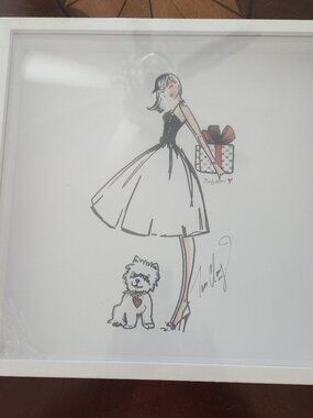 BRIGHTON Heart Framed Art Picture By Tom Clancy Woman, Dog, & Present - NWT